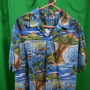 RJC Hawaiian Shirt Blue Ocean Fish Islands XL
